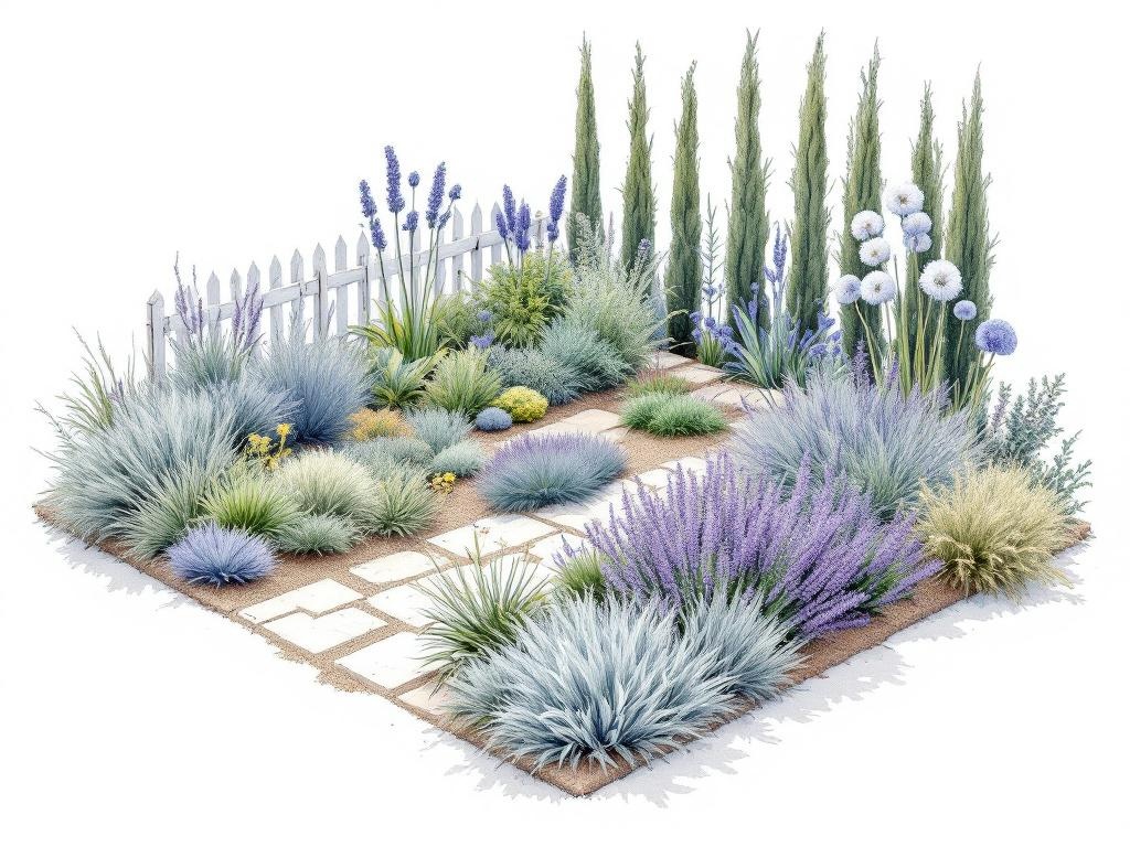 Stříbrný záhon — levandule a suchomilné trvalky