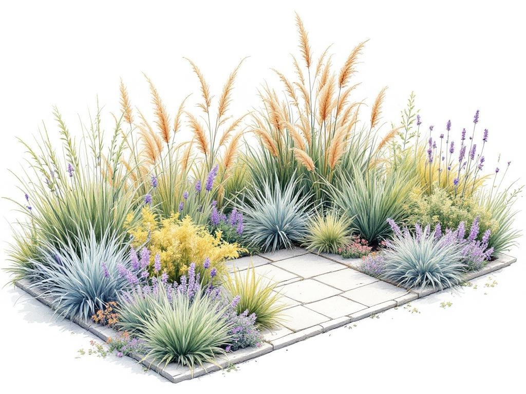 Záhon s ozdobnými trávami — stepní záhon do slunce